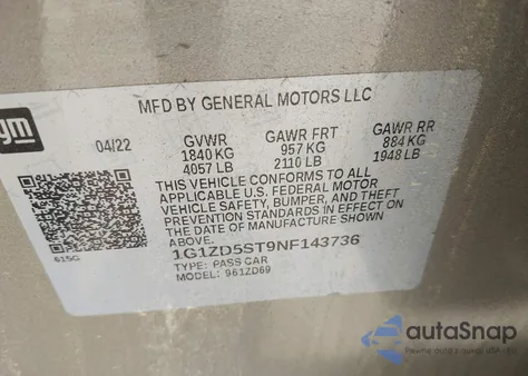 2022 Chevrolet Malibu Fwd Lt from USA, damaged, VIN 1G1ZD5ST9NF143736